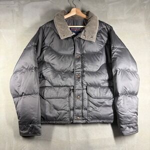 Vintage JanSport Goose Down Puffer Jacket Gray Corduroy Collar 90s Mens Large